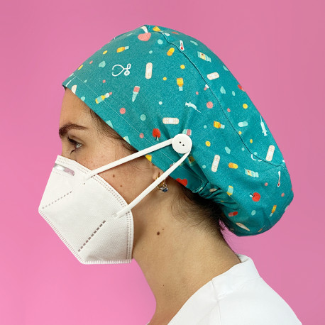 Long Hair Surgical Cap with buttons -...