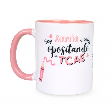 taza rosa cerámica diseño opositando