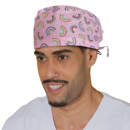 Short hair surgical cap - Pink Rainbow