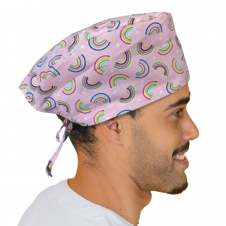 Short hair surgical cap - Pink Rainbow