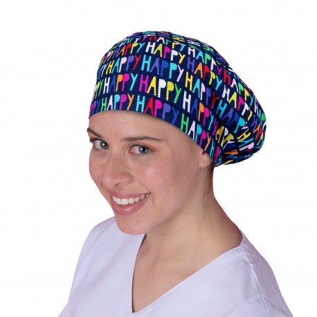 Long Hair Surgical Cap - Happy