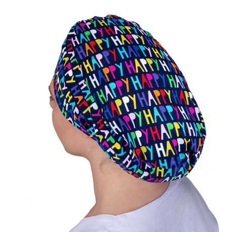 Long Hair Surgical Cap - Happy