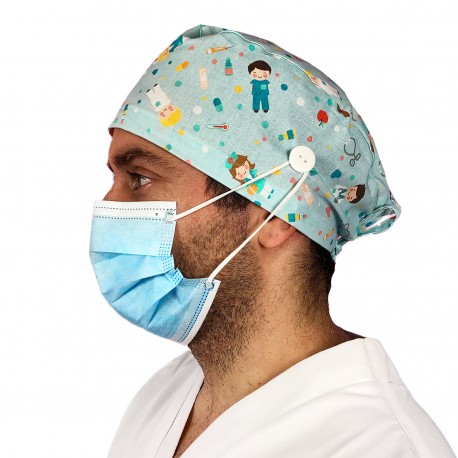 gorro pelo corto con botones para hospital