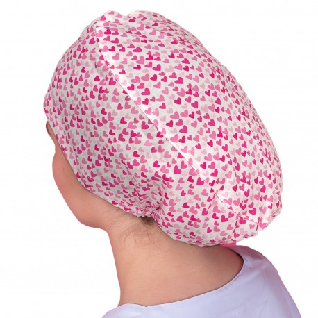 Long Hair Surgical Cap - Pink hearts...