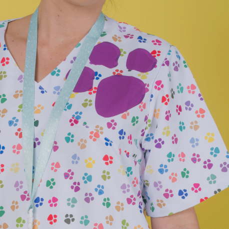 Unisex Microfiber Scrub Top - PAWS -...