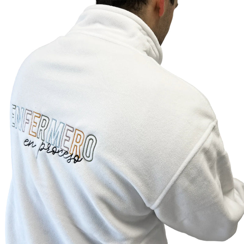 Chaqueta Polar sanitario hombre personalizado – Blanco con bordado Médico-zoom-