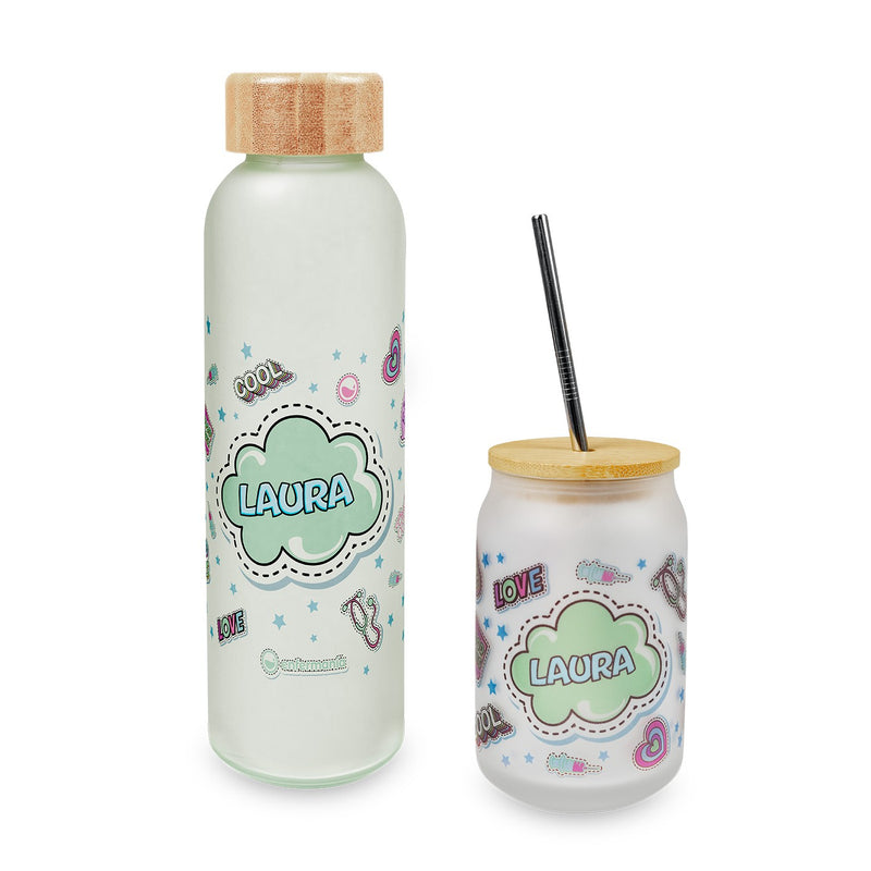 Pack botella y taza de cristal - Stickers-zoom-