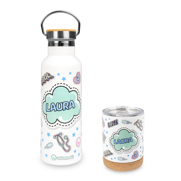 Pack botella y taza de acero - Stickers