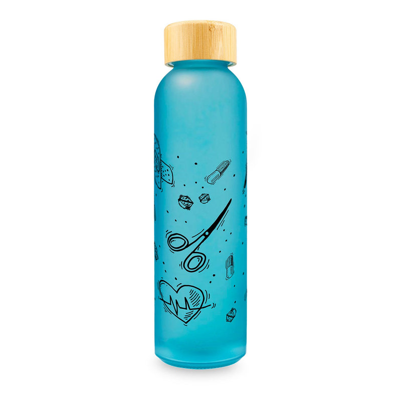 Pack botella y taza de cristal azul - Motion-zoom-