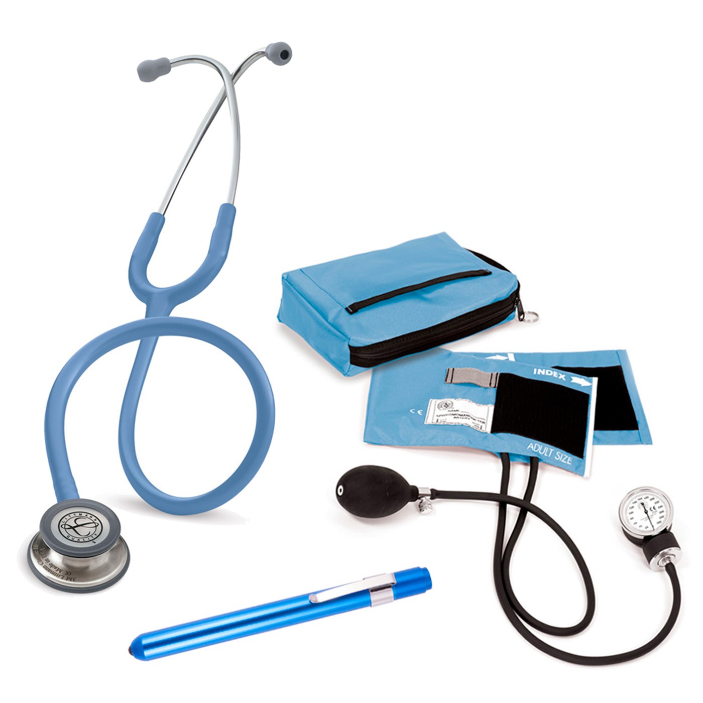 Set esencial para estudiantes de salud en color azul.