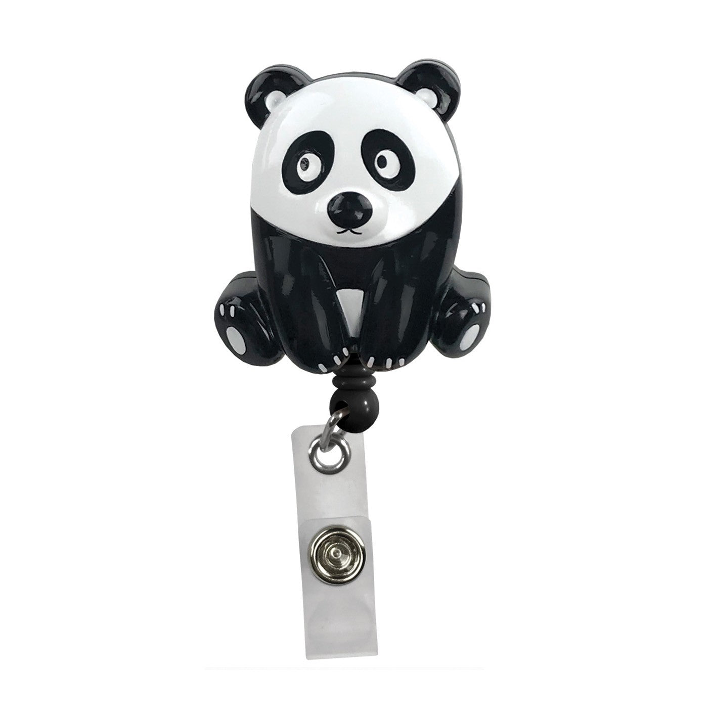 Porta tijeras / ID retráctil con pinza metálica, panda