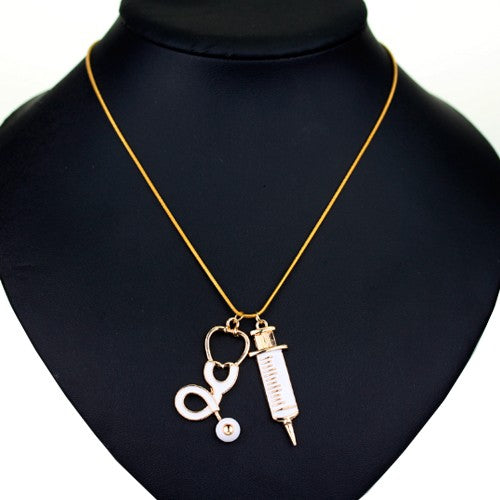 Colgantes con Cadena (gold/blanco) - Jeringuilla + Fonendo