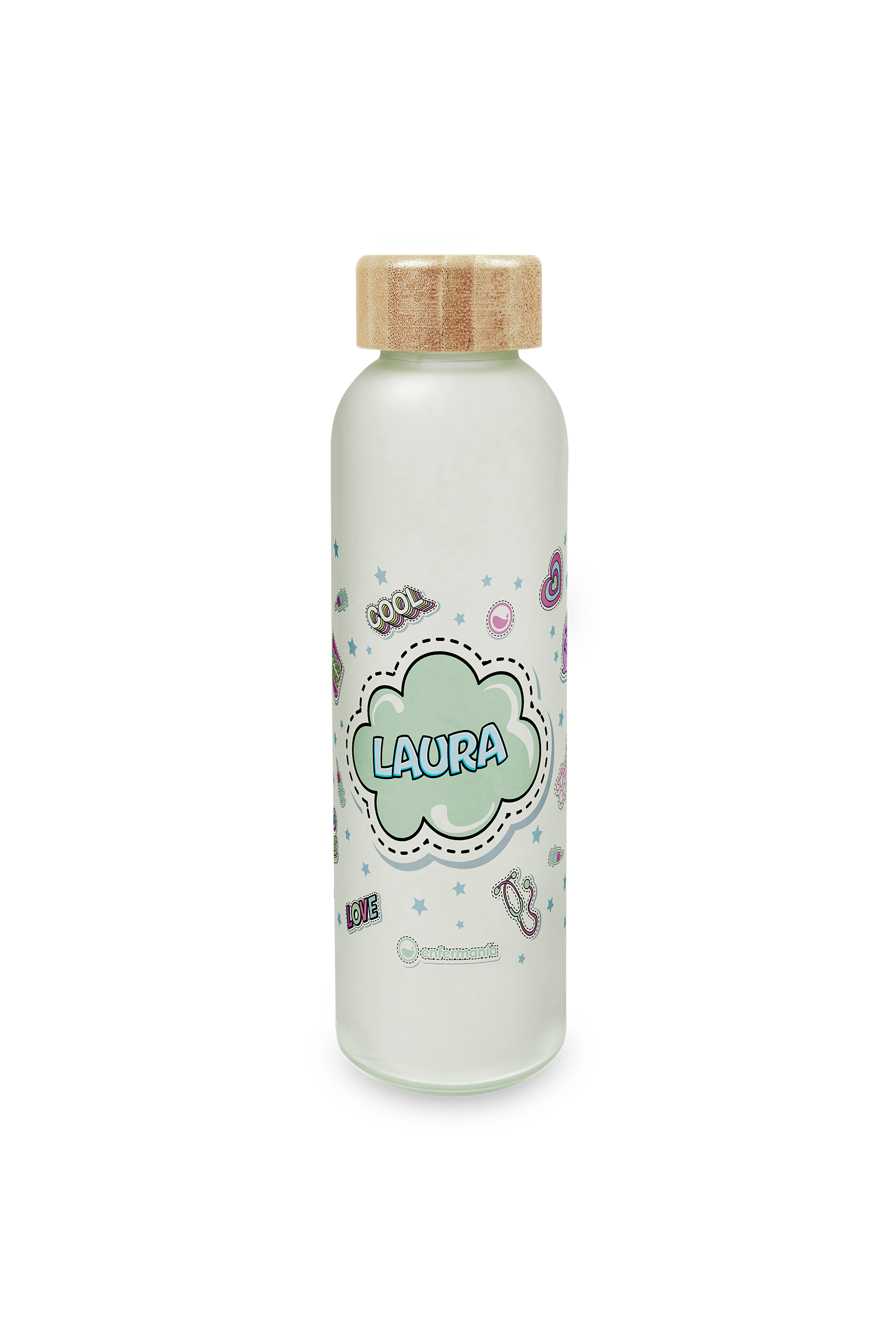 Bidón de Cristal con Tapa de Bambú – Stickers Collection