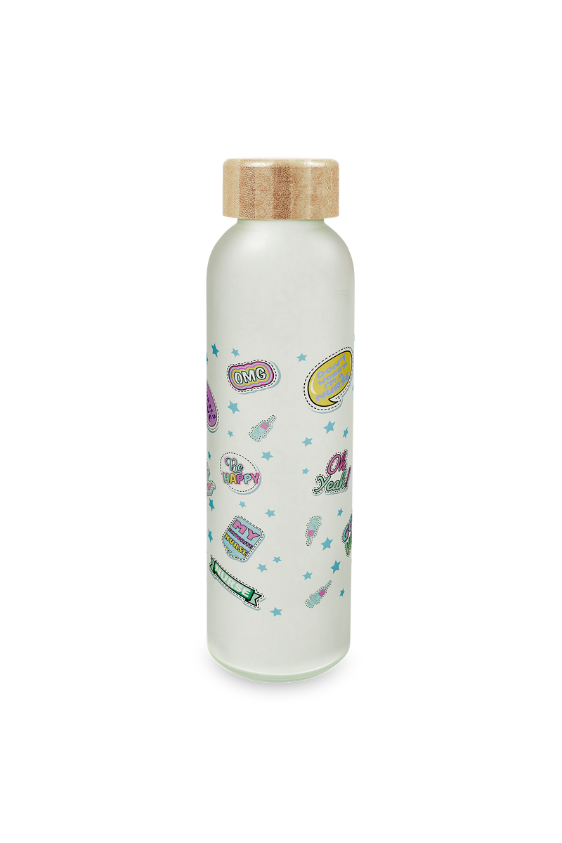 Bidón de Cristal con Tapa de Bambú – Stickers Collection-zoom-