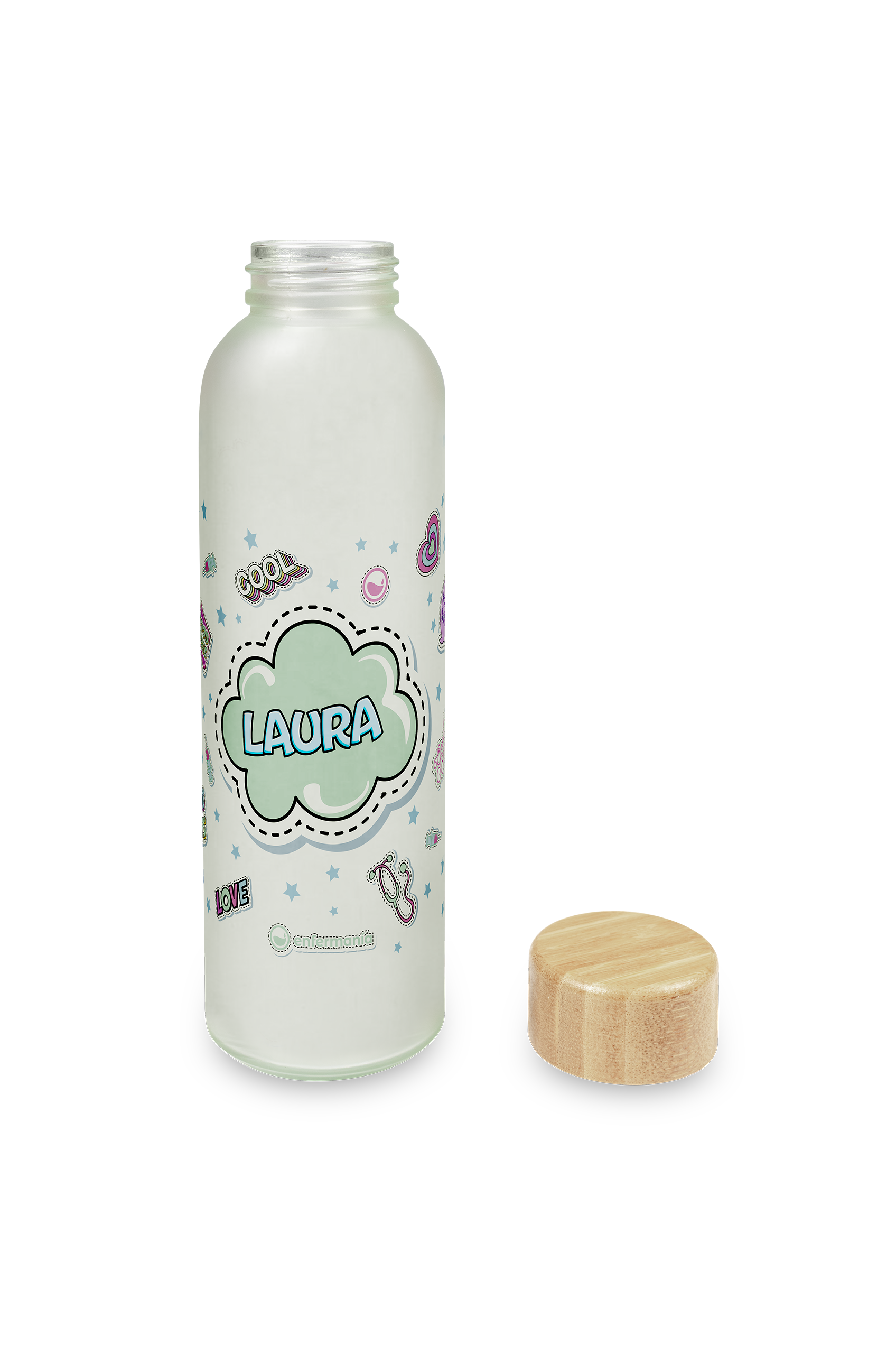 Bidón de Cristal con Tapa de Bambú – Stickers Collection
