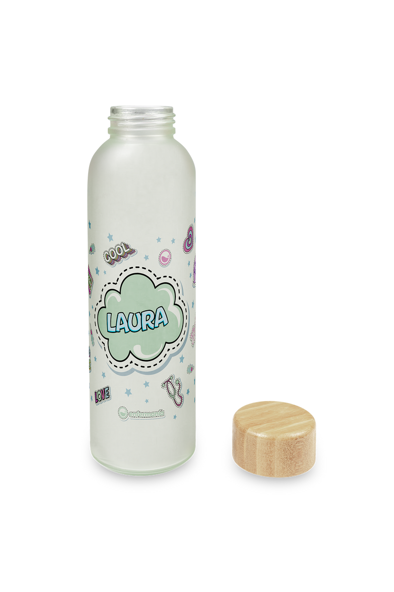 Bidón de Cristal con Tapa de Bambú – Stickers Collection-zoom-