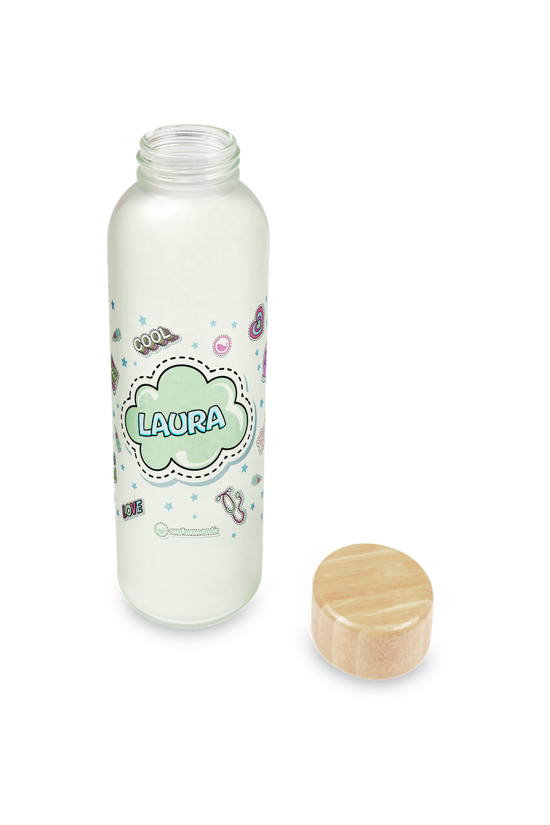 Bidón de Cristal con Tapa de Bambú – Stickers Collection-zoom-
