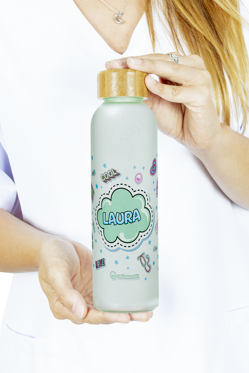 Bidón de Cristal con Tapa de Bambú – Stickers Collection-zoom-