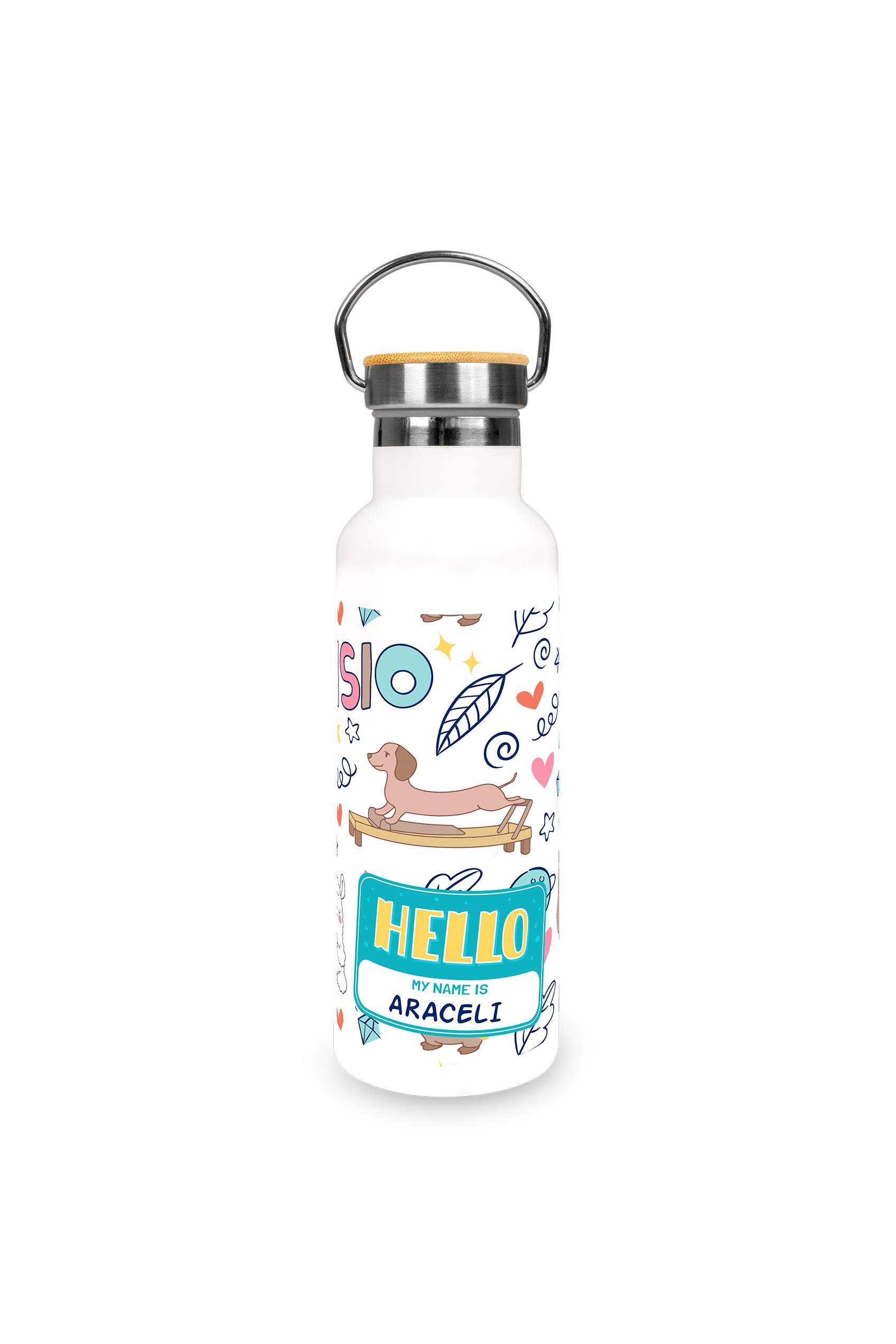 Bidón Térmico de Acero Inoxidable con Tapa de Bambú | Animalitos Fisio-1