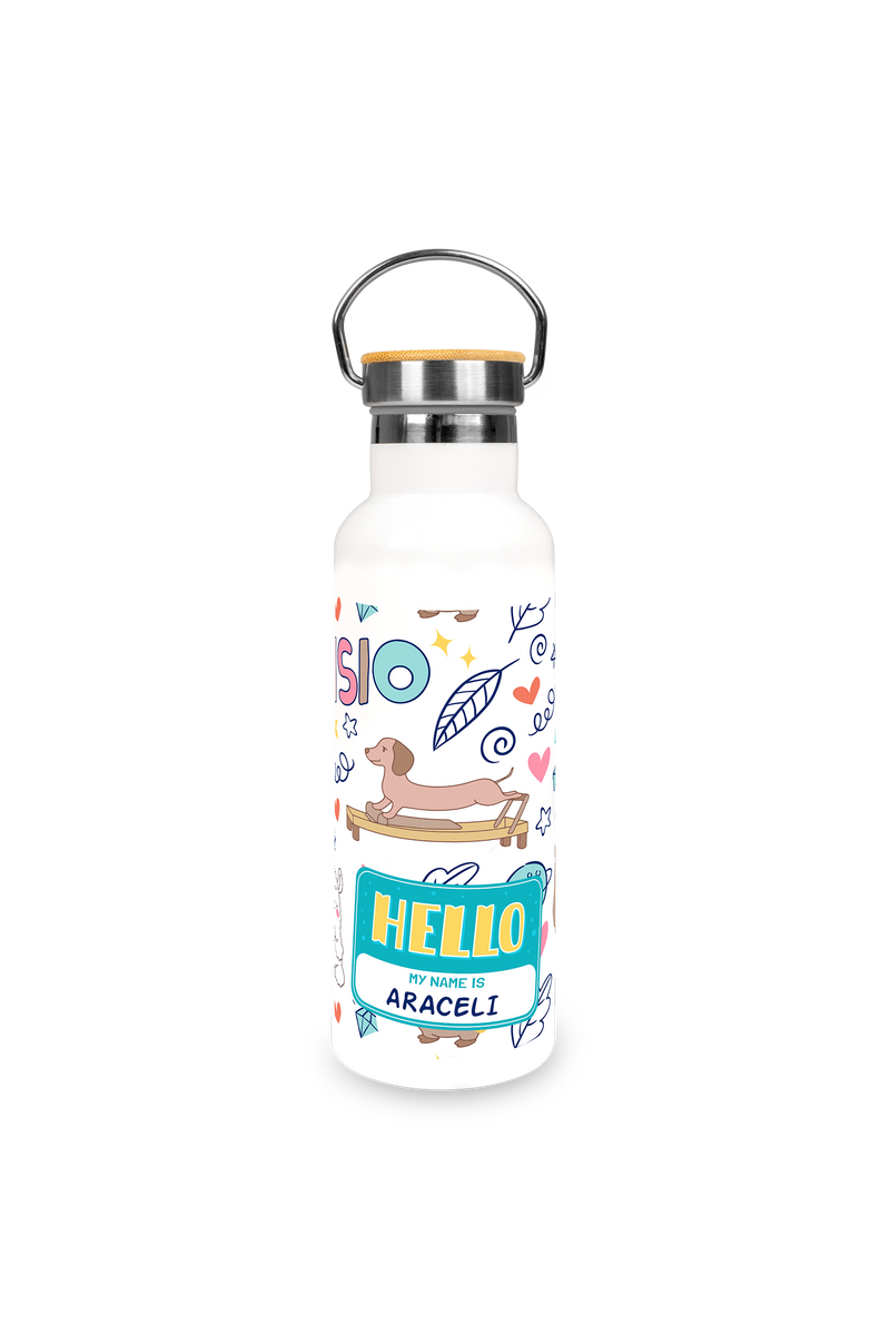 Bidón Térmico de Acero Inoxidable con Tapa de Bambú | Animalitos Fisio-zoom-