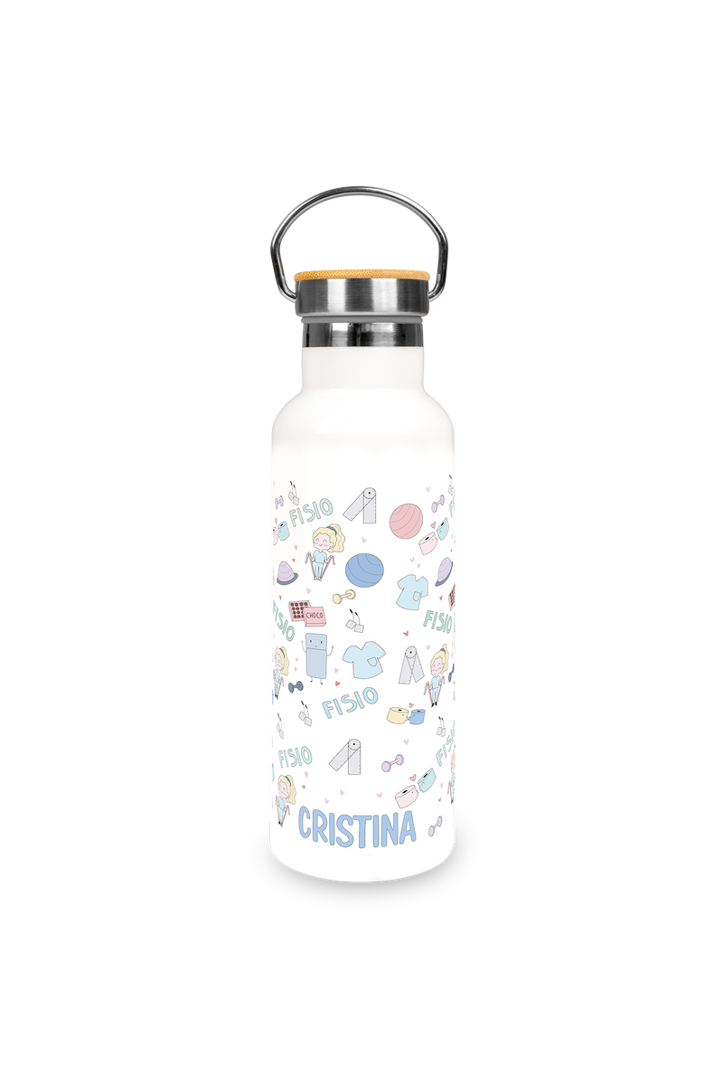 Bidón personalizable de Acero Inoxidable con Tapa de Bambú | Fisio Pastel-zoom-