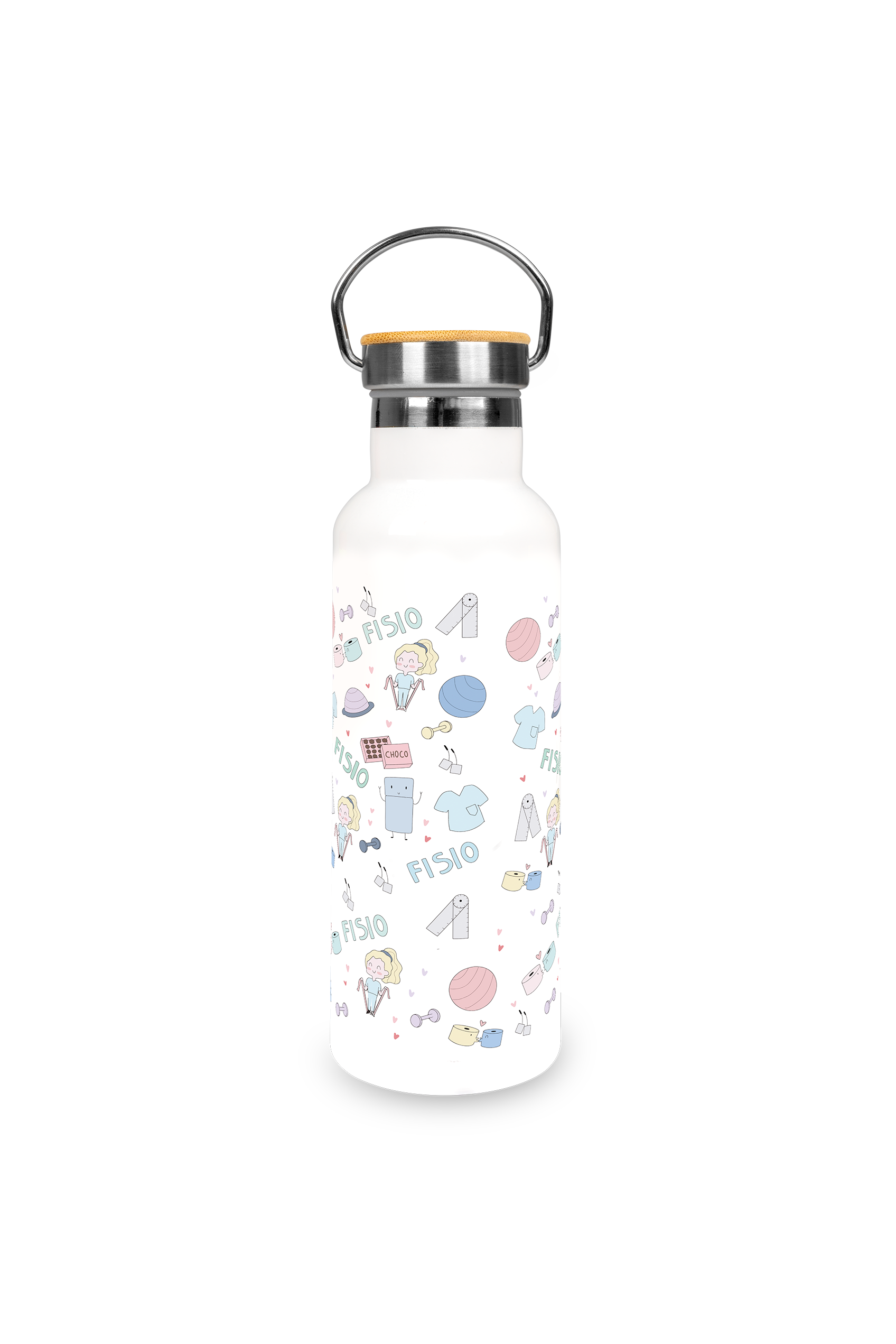 Bidón personalizable de Acero Inoxidable con Tapa de Bambú | Fisio Pastel-5