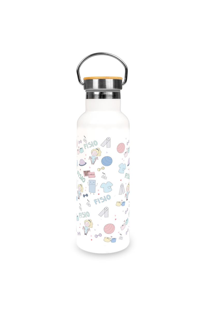 Bidón personalizable de Acero Inoxidable con Tapa de Bambú | Fisio Pastel-zoom-