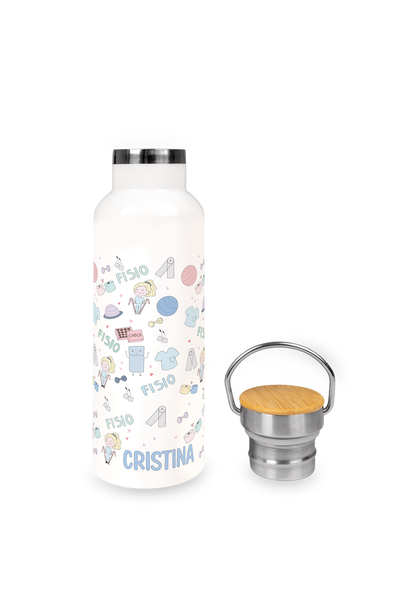 Bidón personalizable de Acero Inoxidable con Tapa de Bambú | Fisio Pastel-zoom-
