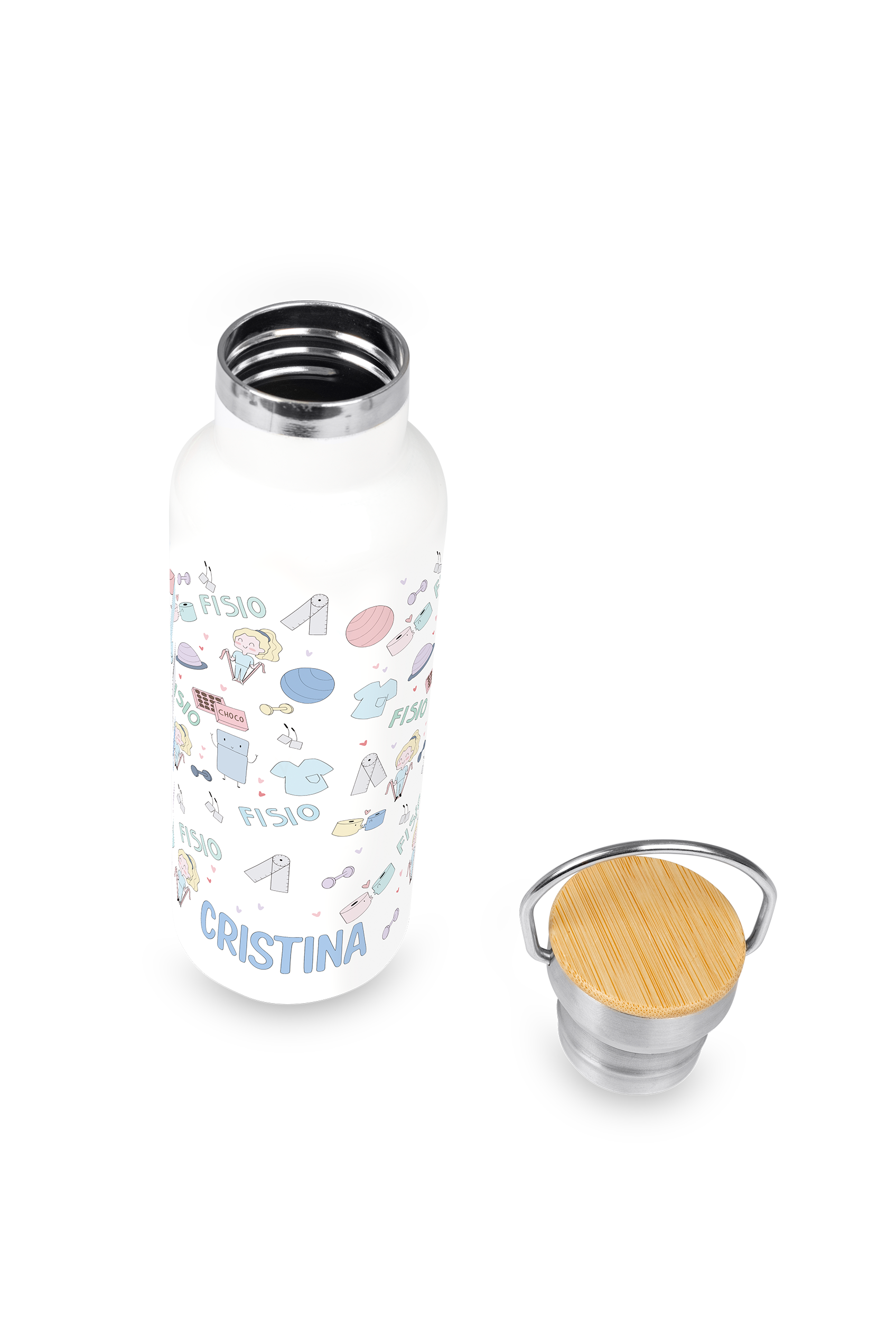 Bidón personalizable de Acero Inoxidable con Tapa de Bambú | Fisio Pastel-4