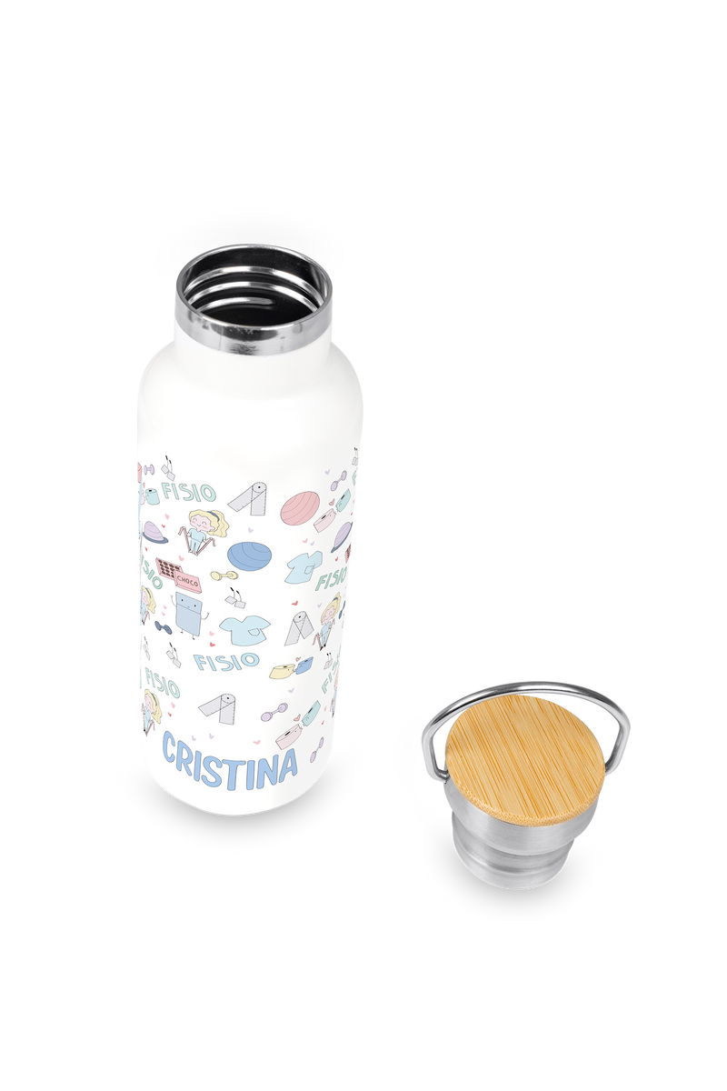 Bidón personalizable de Acero Inoxidable con Tapa de Bambú | Fisio Pastel-zoom-