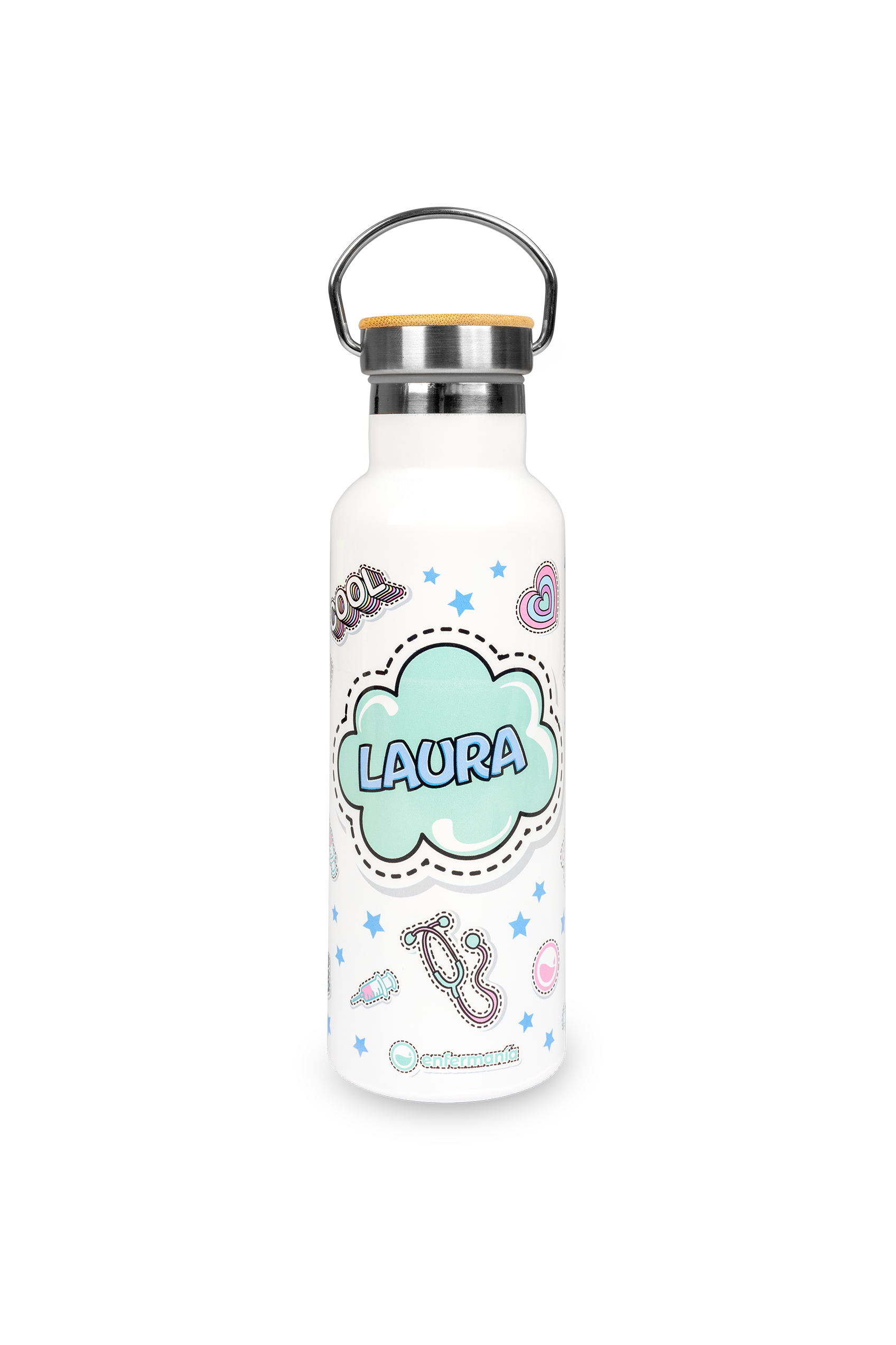 Bidón Térmico de Acero Inoxidable con Tapa de Bambú | Stickers Collection-zoom-1