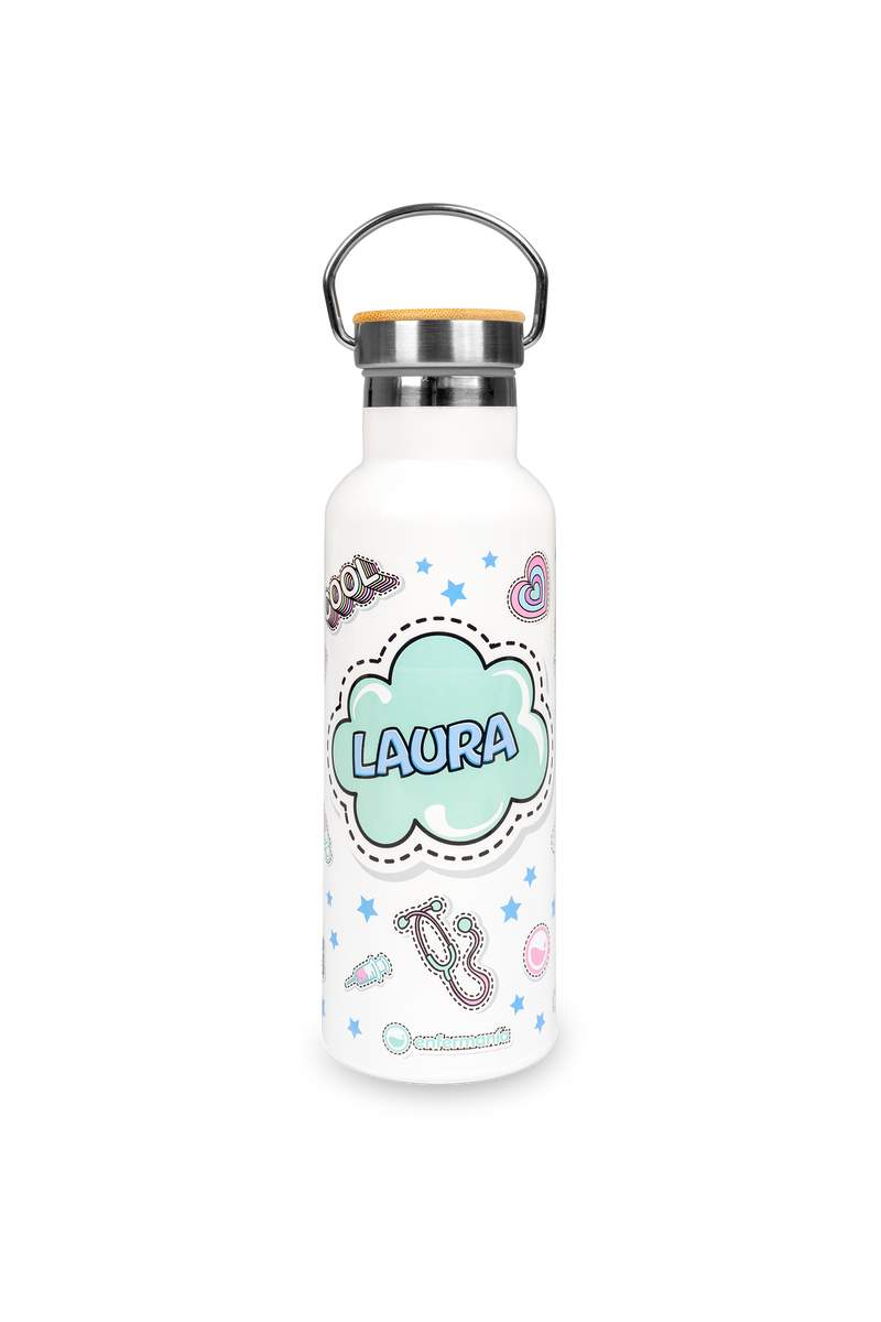 Bidón Térmico de Acero Inoxidable con Tapa de Bambú | Stickers Collection-zoom-