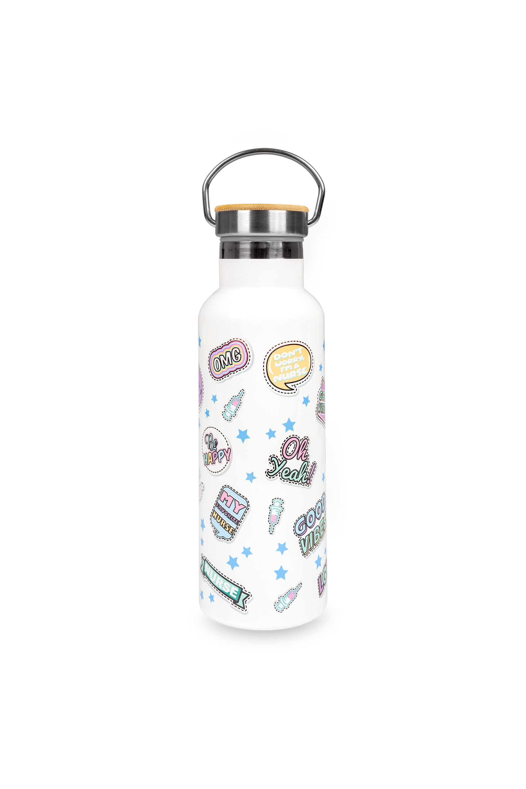 Bidón Térmico de Acero Inoxidable con Tapa de Bambú | Stickers Collection-zoom-5