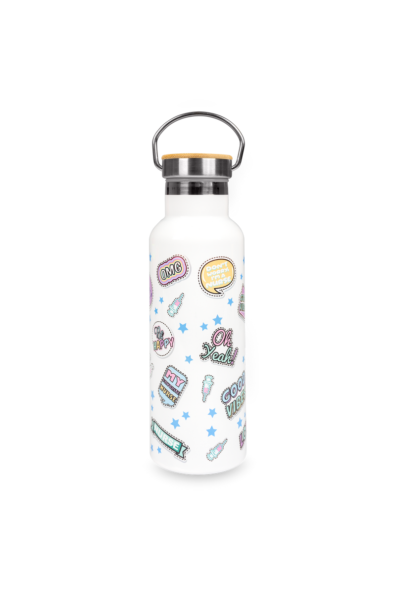 Bidón Térmico de Acero Inoxidable con Tapa de Bambú | Stickers Collection-zoom-
