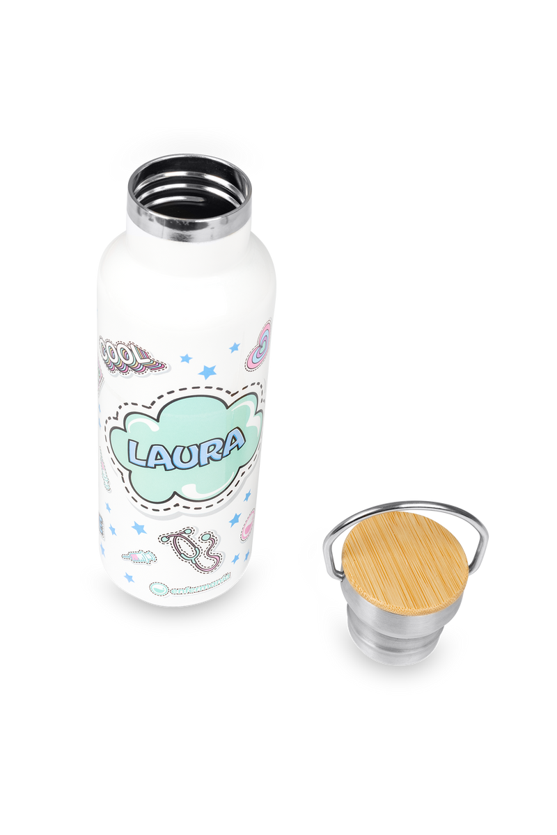 Bidón Térmico de Acero Inoxidable con Tapa de Bambú | Stickers Collection-zoom-