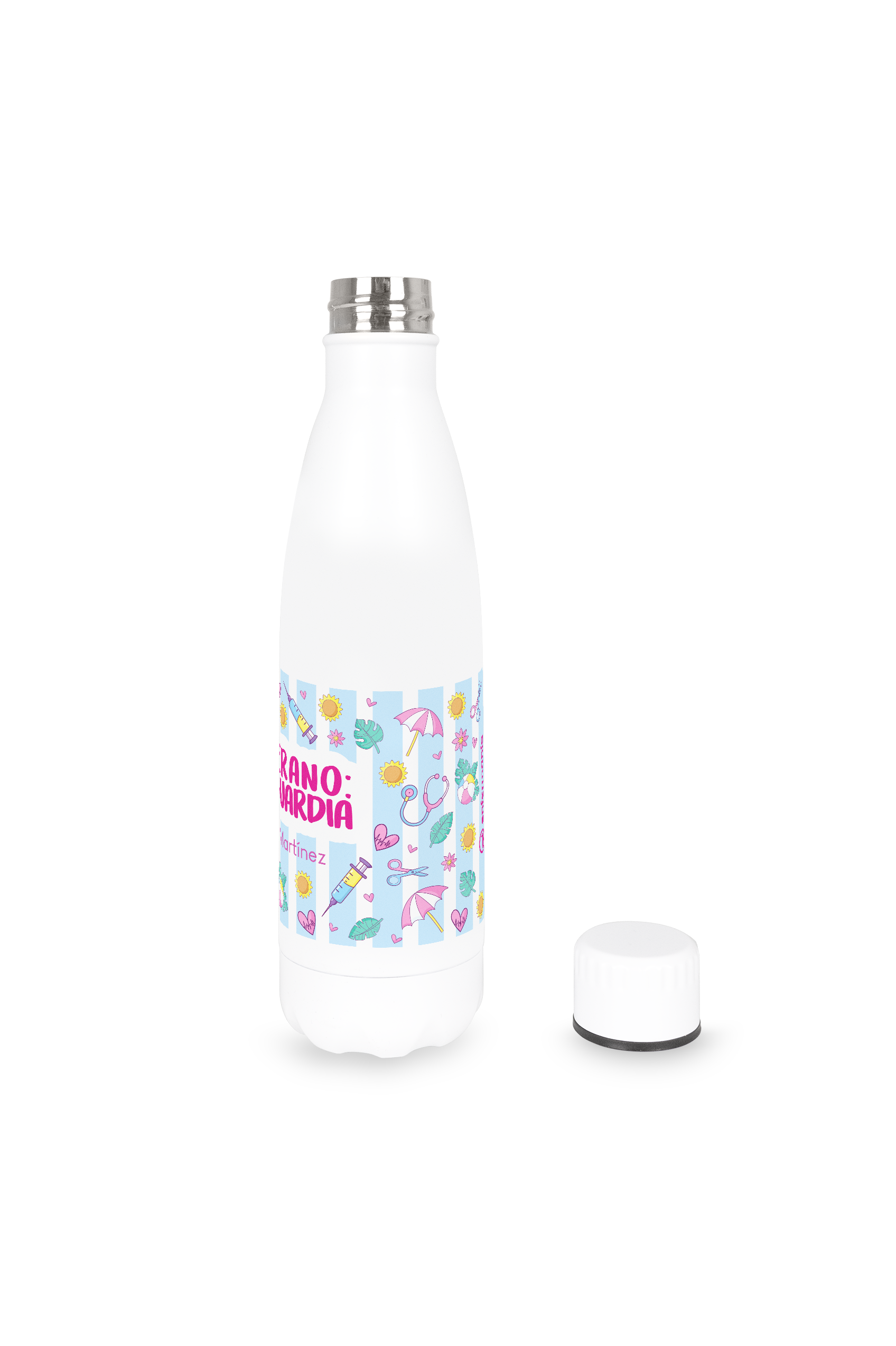 Detalle del diseño de la botella estampada Colección Verano