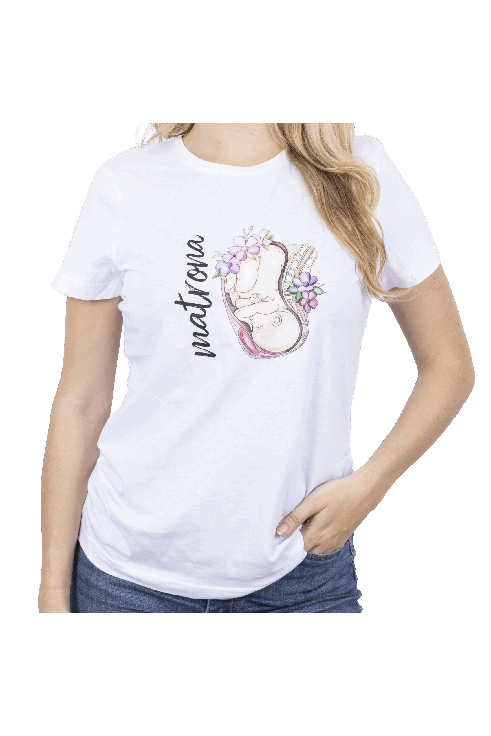 Camiseta blanca mujer - Matrona Vida @elartedecuidar-1