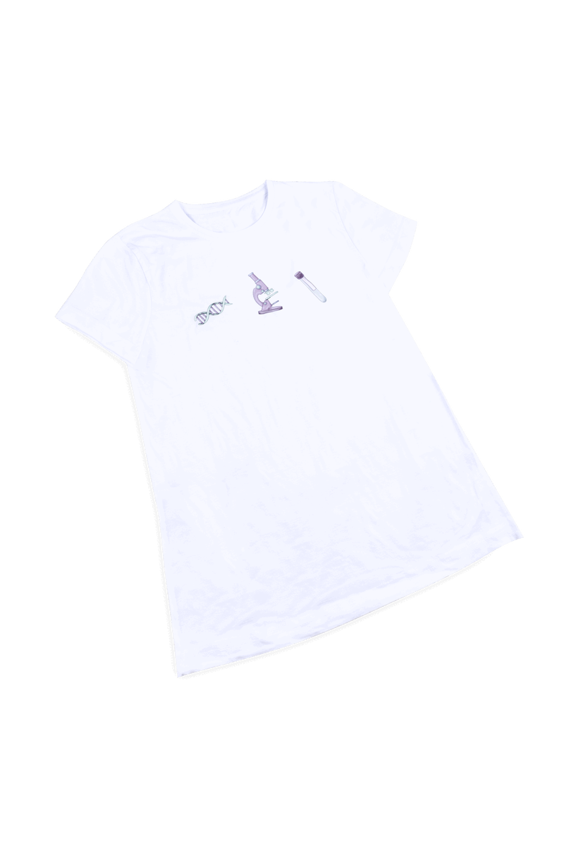 Camiseta blanca estampada mujer - Técnico de laboratorio @elartedecuidar_-zoom-