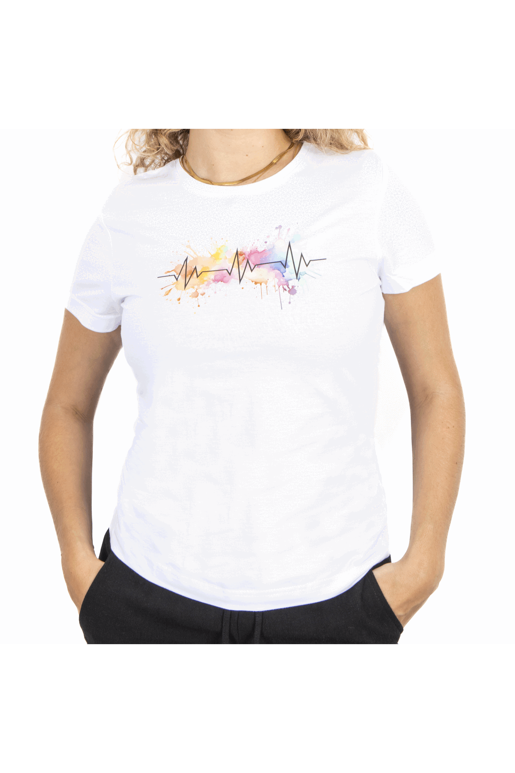 Camiseta blanca estampada mujer - EKG Splash-1