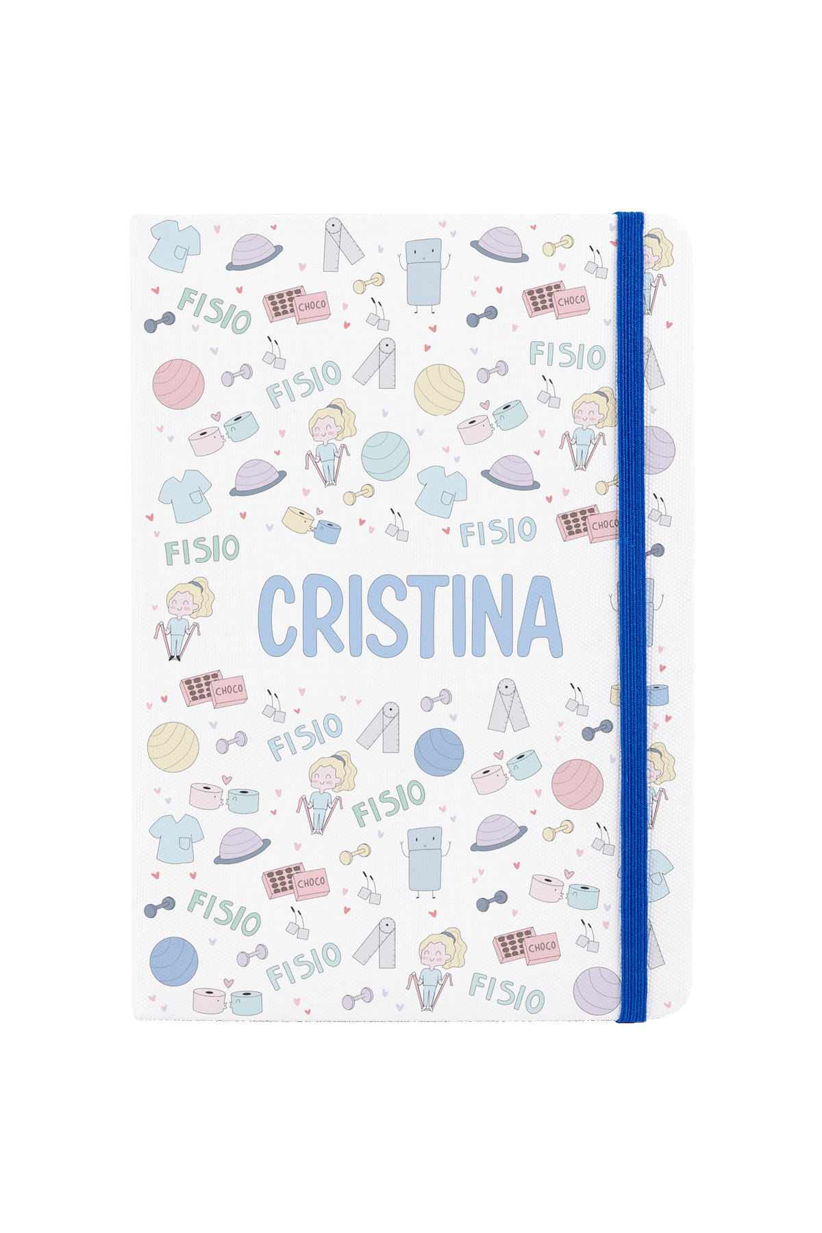 Libreta A5 con goma azul – Fisio Pastel