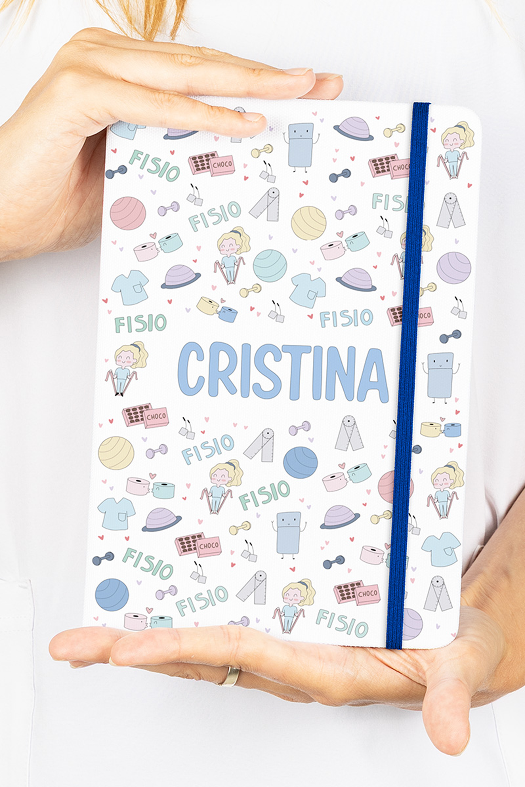 Libreta A5 con goma azul – Fisio Pastel