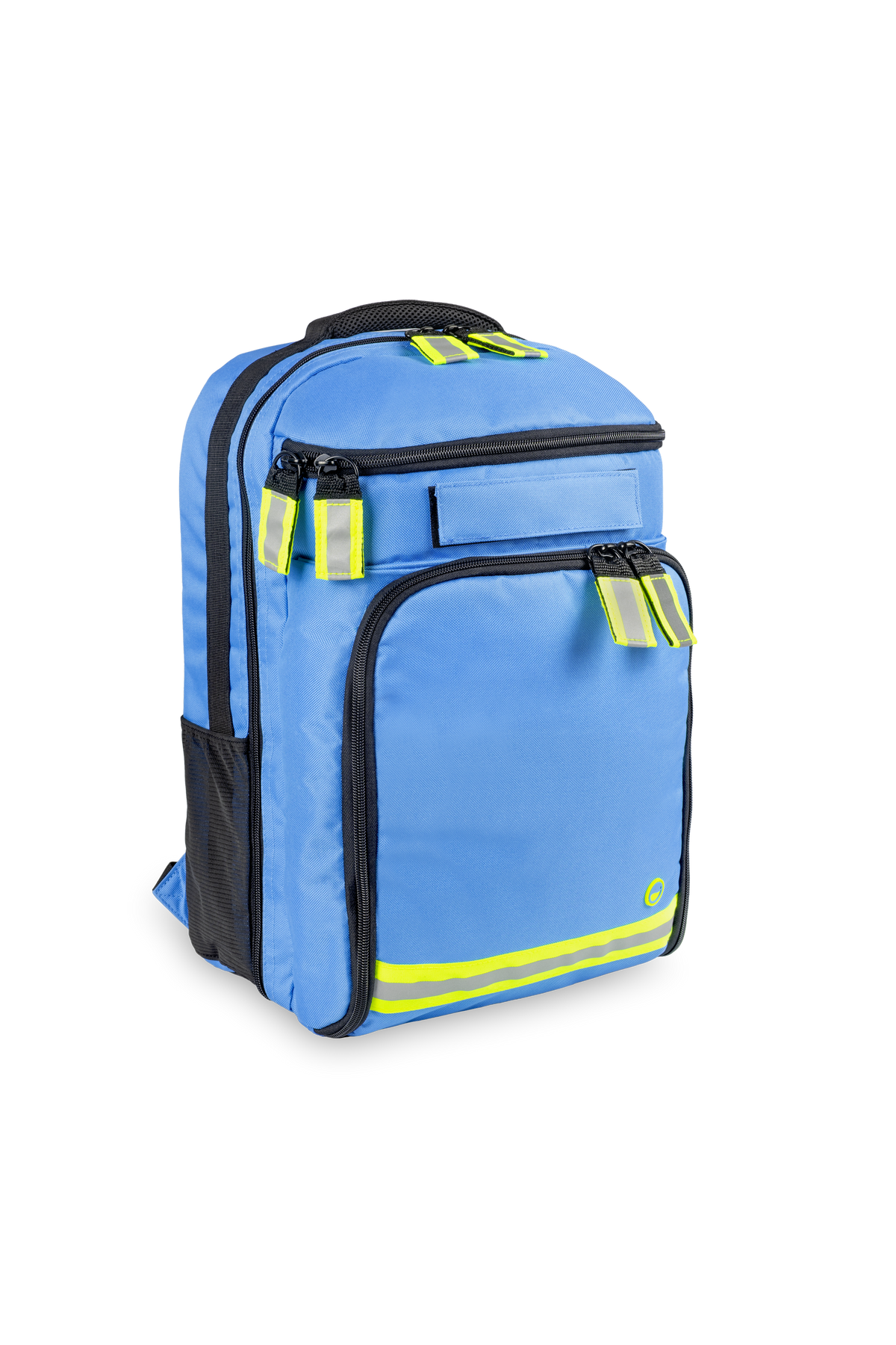 Mochila de emergencias sanitaria azul con bandas reflectantes
