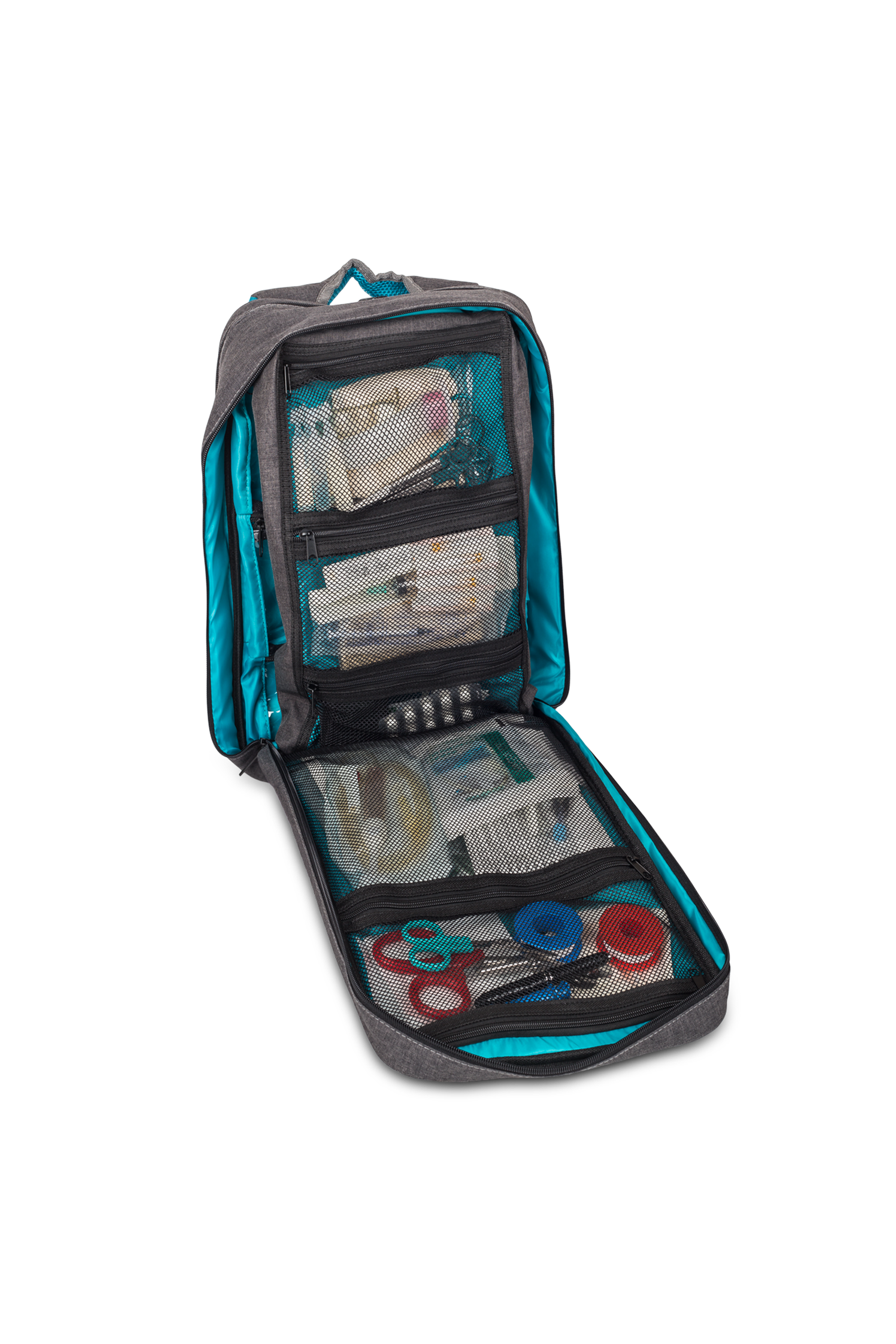 Mochila sanitaria con compartimentos para material clínico