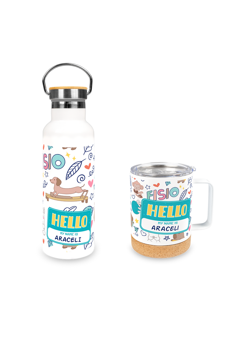 Pack botella y taza de acero - Animalitos Fisio-zoom-