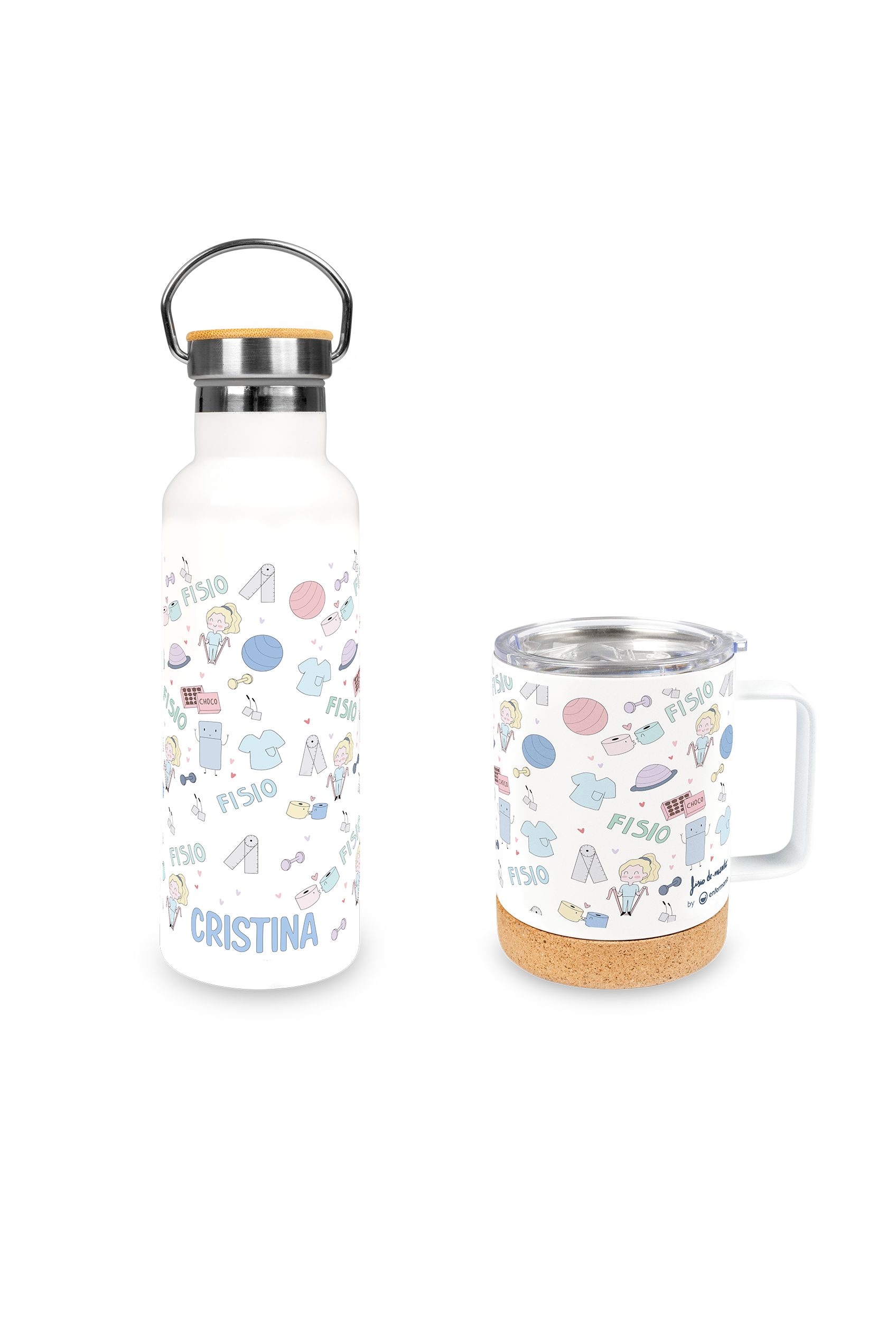 Pack personalizado botella y taza de acero - Fisio Pastel @fisiode_mente
