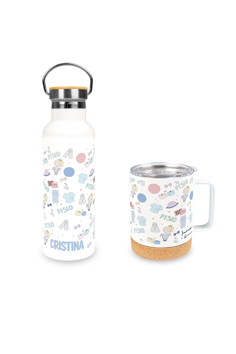 Pack personalizado botella y taza de acero - Fisio Pastel @fisiode_mente-zoom-