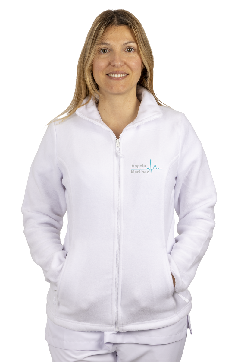 Forro Polar Sanitario Mujer Bordado Personalizado – Blanco Farmacéutico-zoom-