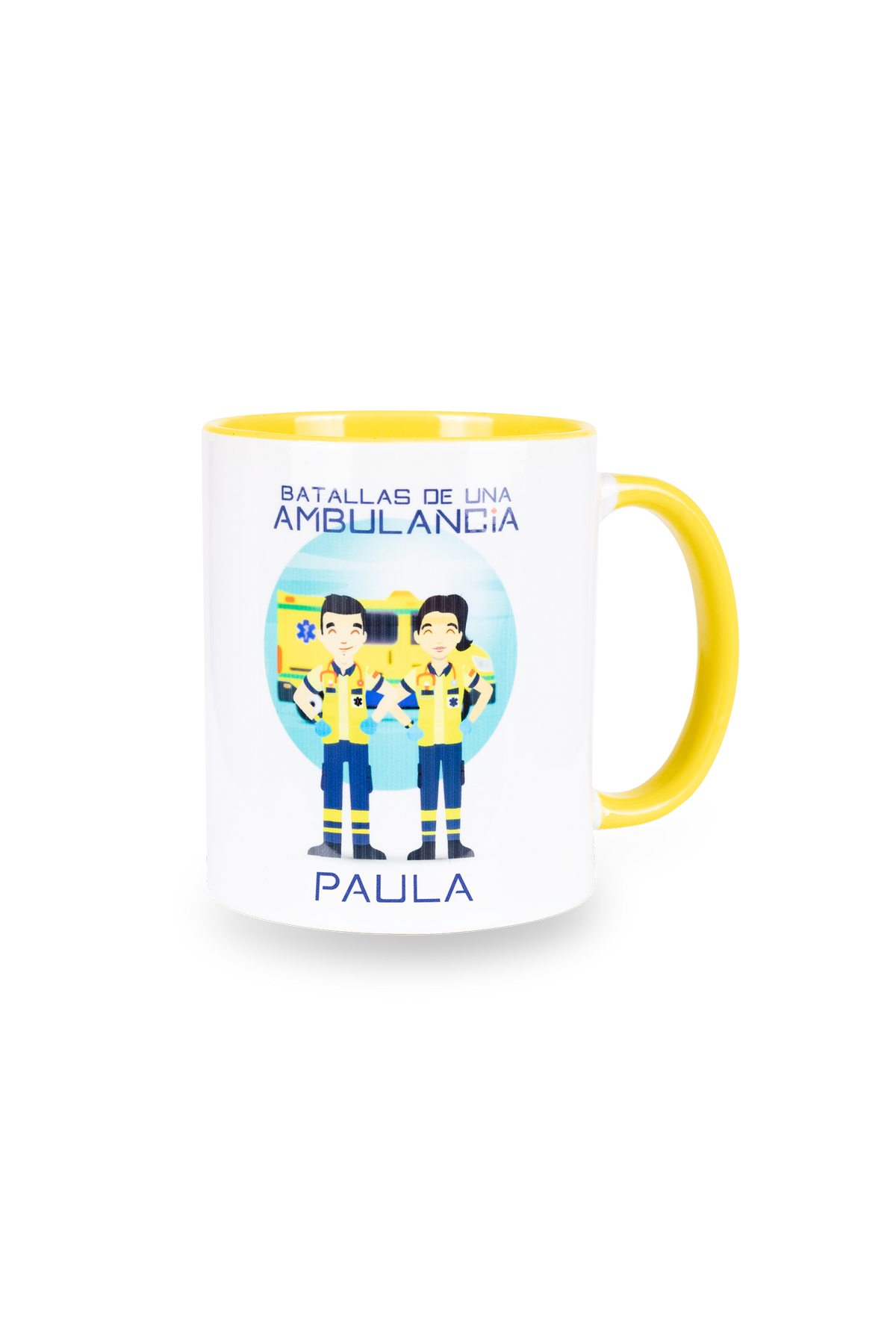 Taza cerámica personalizable amarillo - Batallas de una ambulancia