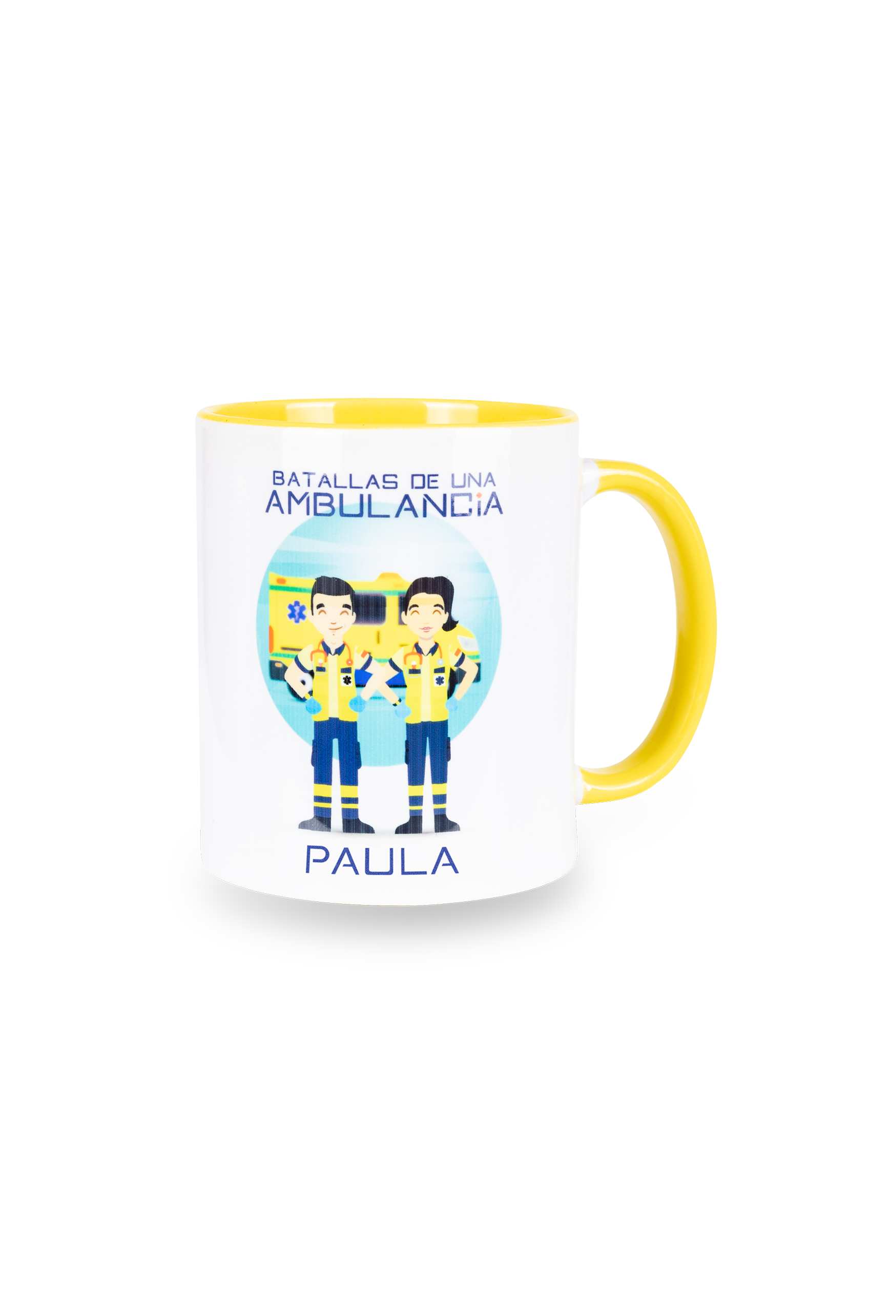 Taza cerámica personalizable amarillo - Batallas de una ambulancia