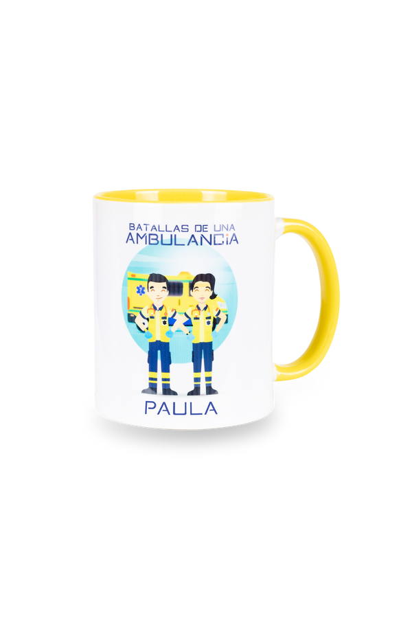 Taza cerámica personalizable amarillo - Batallas de una ambulancia